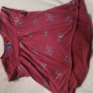 Child's blouse Arizona large 14 1/2 -16 1/2 plus, maroon, flowers, upper lac